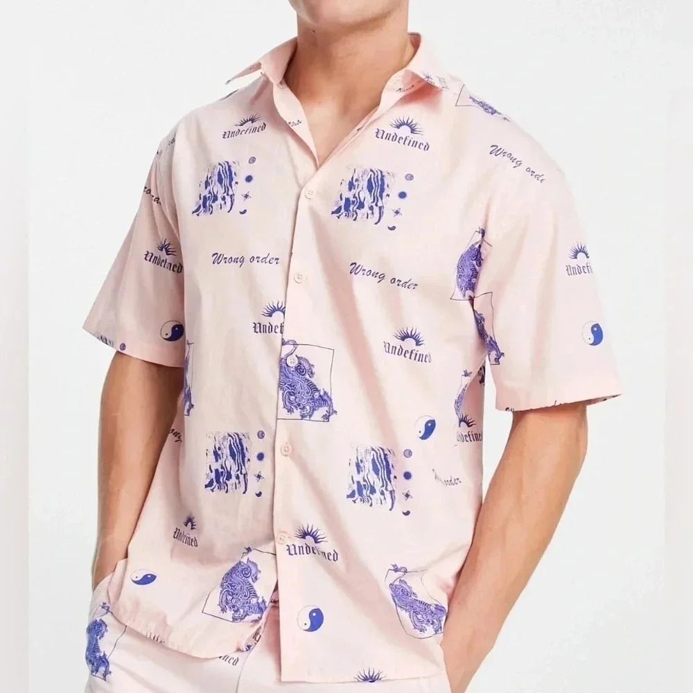 Jack & Jones Originals Oversized shirt with undefined print in pink Size L